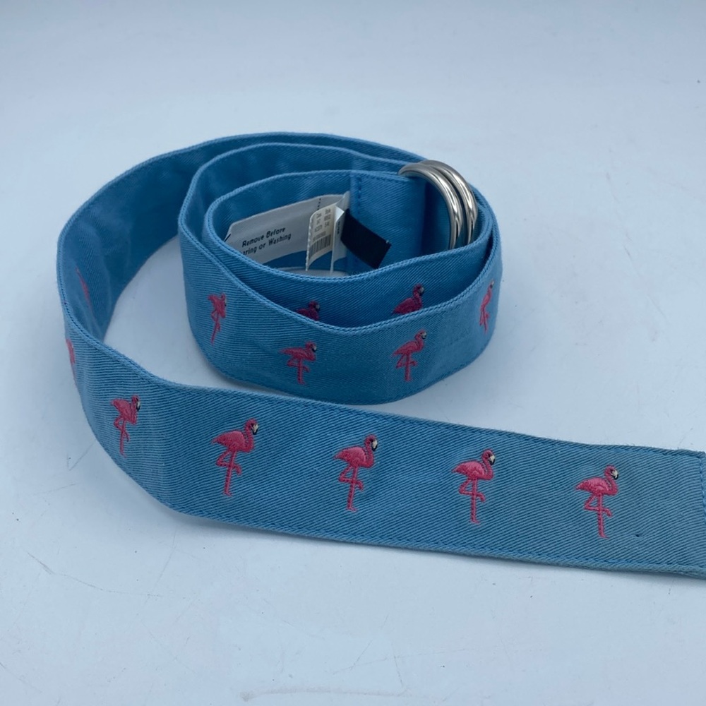 J. Crew embroidered flamingo double D cotton belt NWT sz S/M